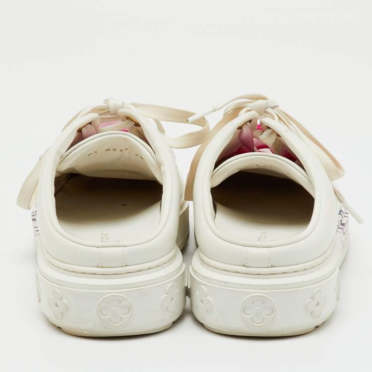 Pre Owned Louis Vuitton White Leather Lace Up Mule Sneakers Size 38
