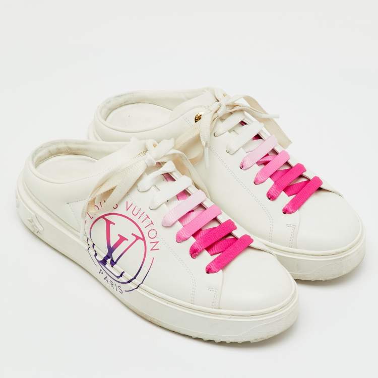 Pre Owned Louis Vuitton White Leather Lace Up Mule Sneakers Size 38