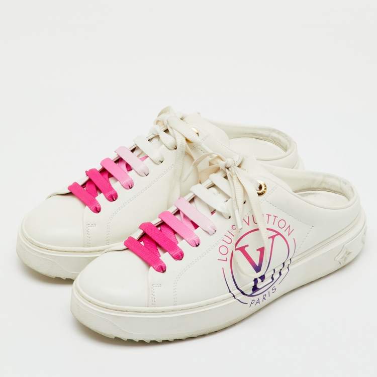 Pre Owned Louis Vuitton White Leather Lace Up Mule Sneakers Size 38