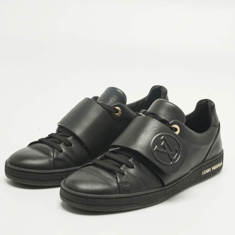 Pre Owned Louis Vuitton Black Leather Frontrow Low Top Sneakers Size 36.5