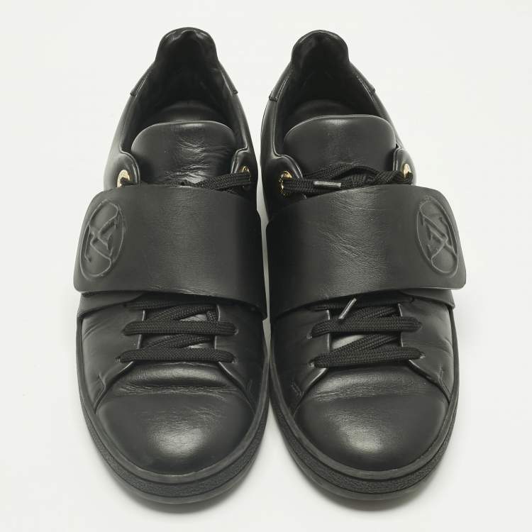 Pre Owned Louis Vuitton Black Leather Frontrow Low Top Sneakers Size 36.5