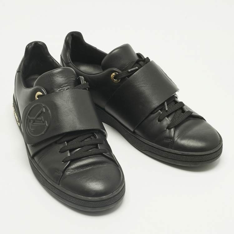 Pre Owned Louis Vuitton Black Leather Frontrow Low Top Sneakers Size 36.5