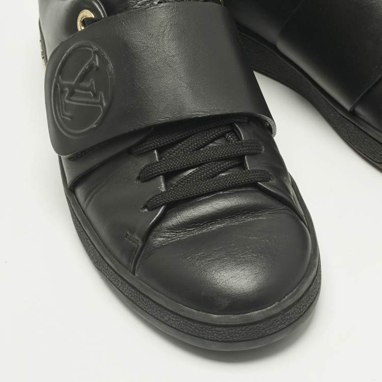 Pre Owned Louis Vuitton Black Leather Frontrow Low Top Sneakers Size 36.5