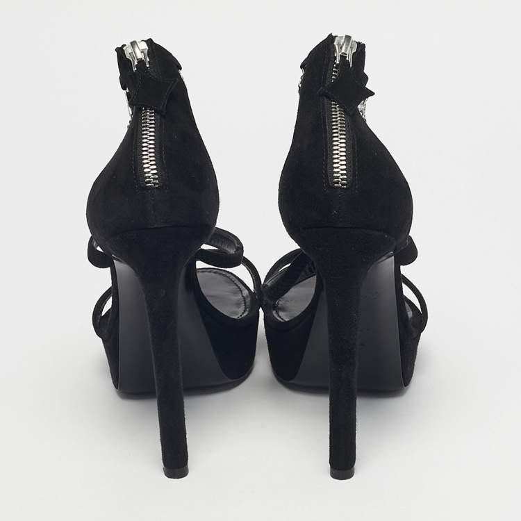 Pre Owned Louis Vuitton Black Suede Ankle Strap Platform Sandals Size 38