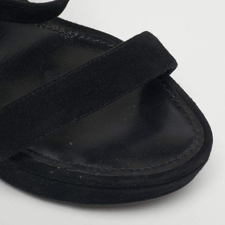 Pre Owned Louis Vuitton Black Suede Ankle Strap Platform Sandals Size 38