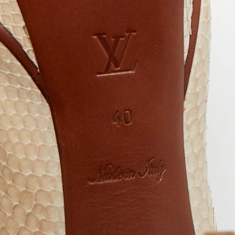 Pre Owned Louis Vuitton Cream Python Leather Miss Peep Toe Pumps Size 40