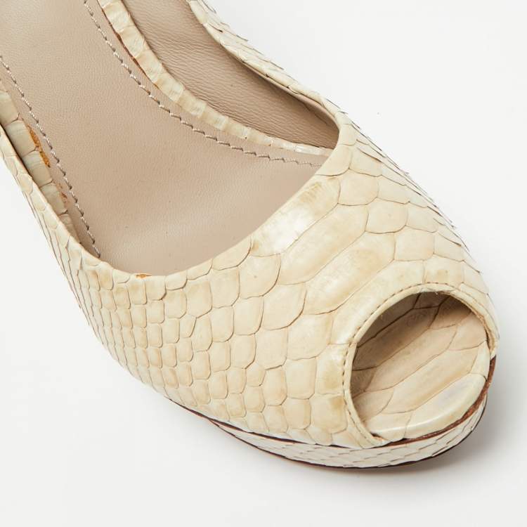 Pre Owned Louis Vuitton Cream Python Leather Miss Peep Toe Pumps Size 40