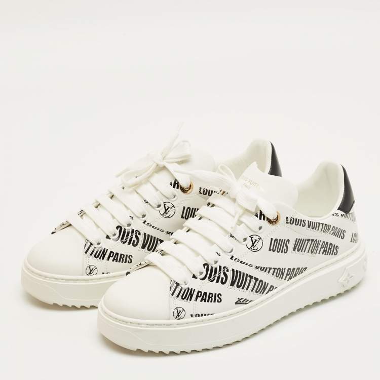 Pre Owned Louis Vuitton White/Black Leather Time Out Sneakers Size 38