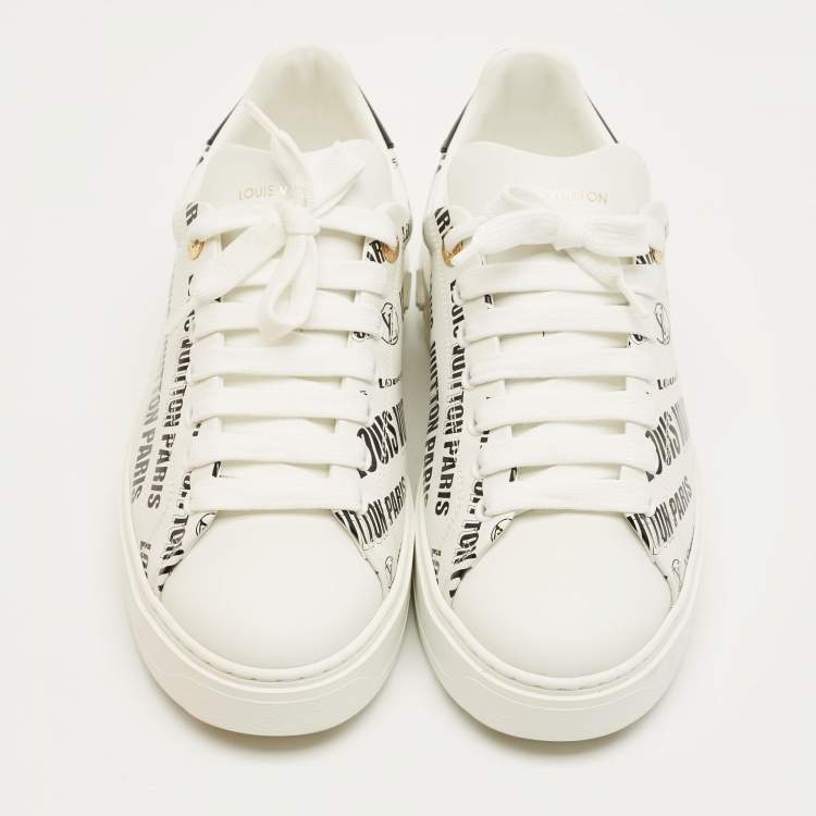 Pre Owned Louis Vuitton White/Black Leather Time Out Sneakers Size 38