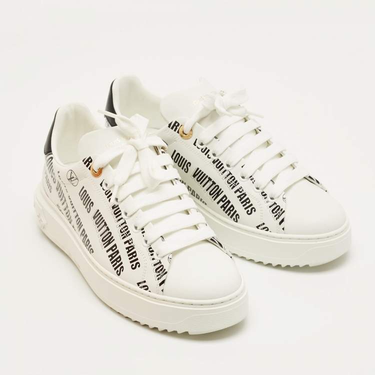 Pre Owned Louis Vuitton White/Black Leather Time Out Sneakers Size 38