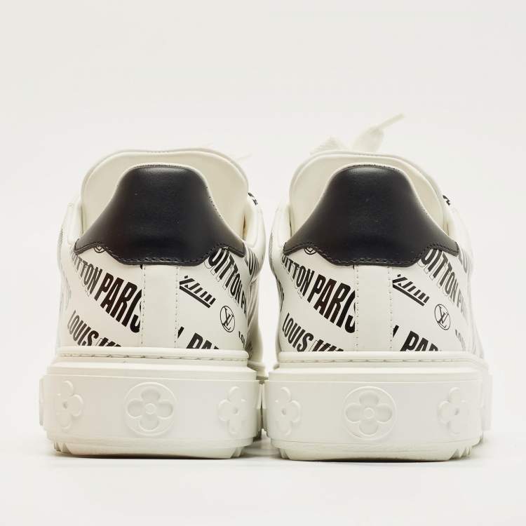 Pre Owned Louis Vuitton White/Black Leather Time Out Sneakers Size 38