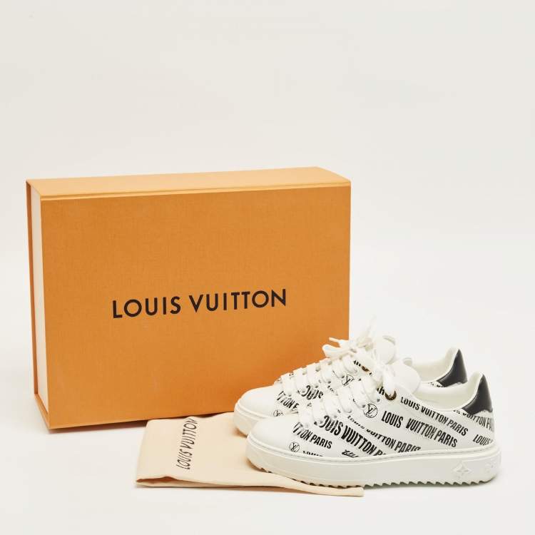 Pre Owned Louis Vuitton White/Black Leather Time Out Sneakers Size 38