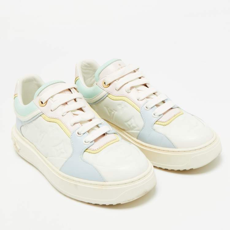 Pre Owned Louis Vuitton Multicolor Monogram Leather Time Out Lace Up Sneakers Size 37