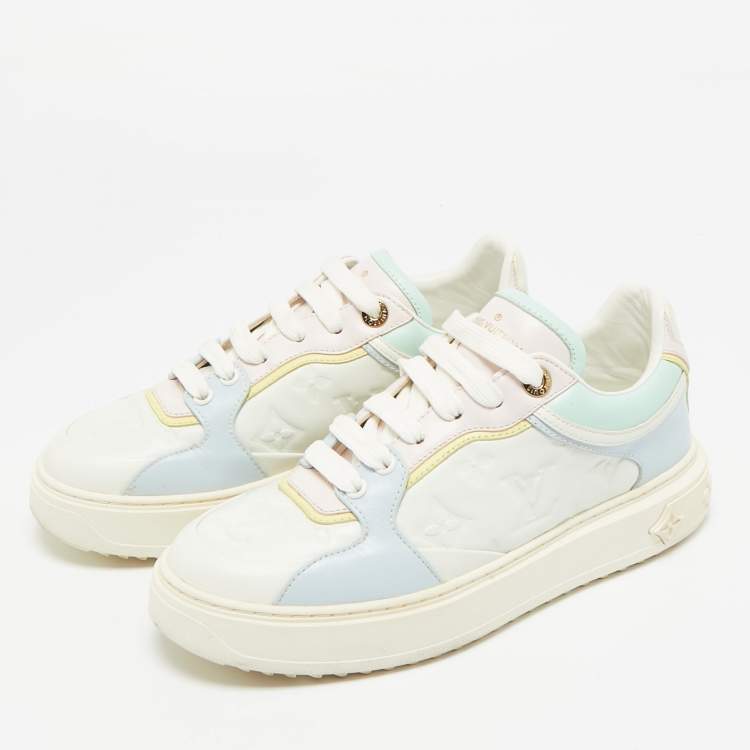 Pre Owned Louis Vuitton Multicolor Monogram Leather Time Out Lace Up Sneakers Size 37