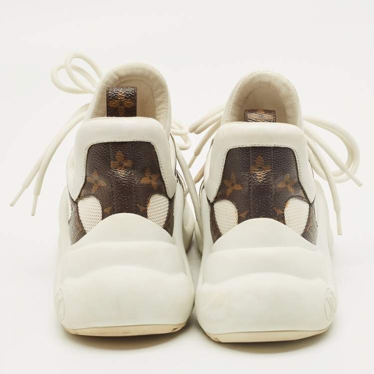 Pre Owned Louis Vuitton White/Brown Mesh and Monogram Canvas Archlight Sneakers Size 36.5