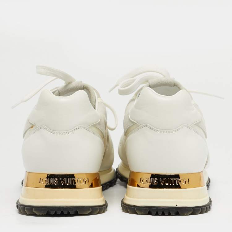 Pre Owned Louis Vuitton White Leather and Suede Run Away Lace Up Sneakers Size 39.5