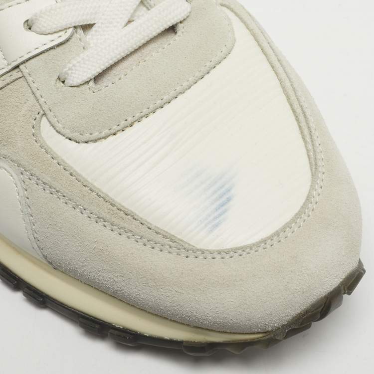 Pre Owned Louis Vuitton White Leather and Suede Run Away Lace Up Sneakers Size 39.5