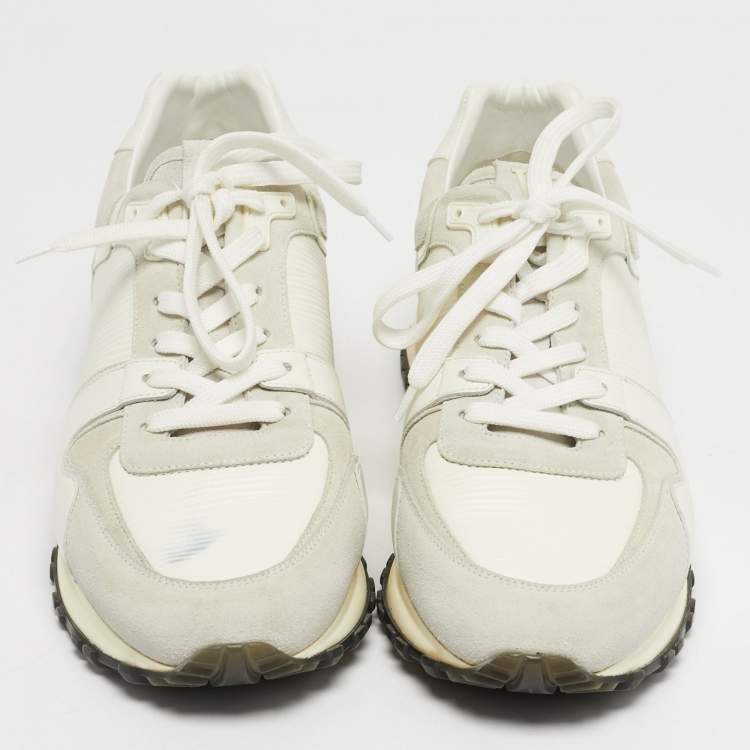 Pre Owned Louis Vuitton White Leather and Suede Run Away Lace Up Sneakers Size 39.5