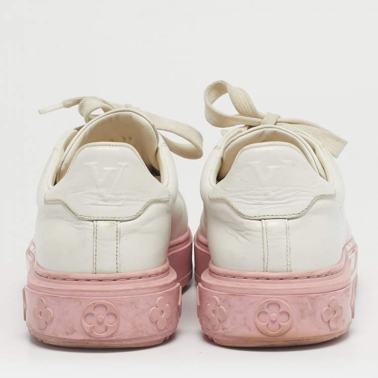 مملوكة مسبقًا Louis Vuitton White/Pink Leather Time Out Low Top Sneakers Size 39