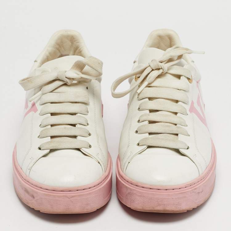 مملوكة مسبقًا Louis Vuitton White/Pink Leather Time Out Low Top Sneakers Size 39
