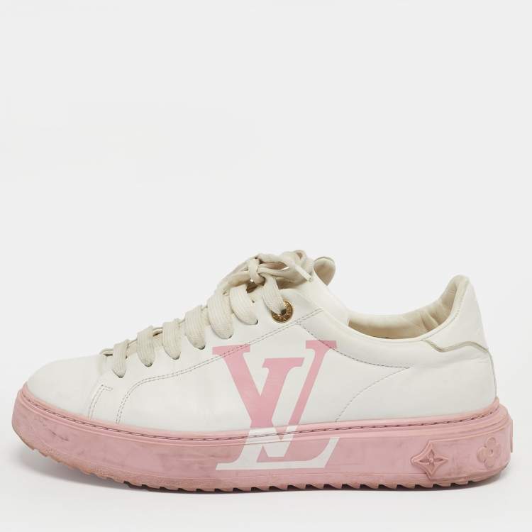 مملوكة مسبقًا Louis Vuitton White/Pink Leather Time Out Low Top Sneakers Size 39