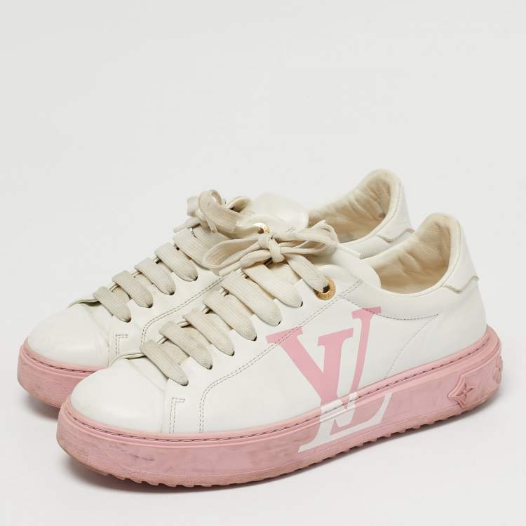 مملوكة مسبقًا Louis Vuitton White/Pink Leather Time Out Low Top Sneakers Size 39