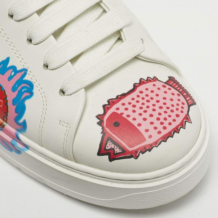 Pre Owned Louis Vuitton x Yayoi Kusama White Leather Time Out Sneakers Size 38