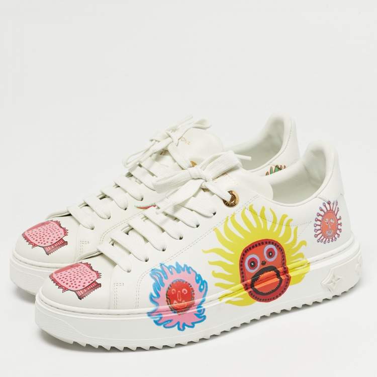 Pre Owned Louis Vuitton x Yayoi Kusama White Leather Time Out Sneakers Size 38