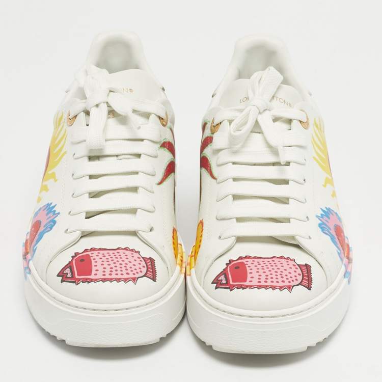 Pre Owned Louis Vuitton x Yayoi Kusama White Leather Time Out Sneakers Size 38