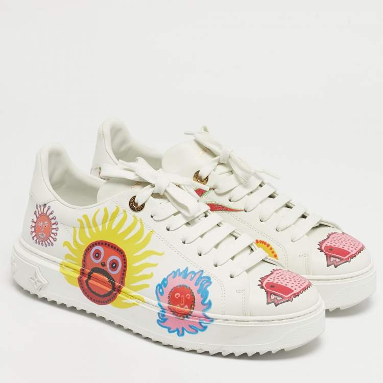 Pre Owned Louis Vuitton x Yayoi Kusama White Leather Time Out Sneakers Size 38