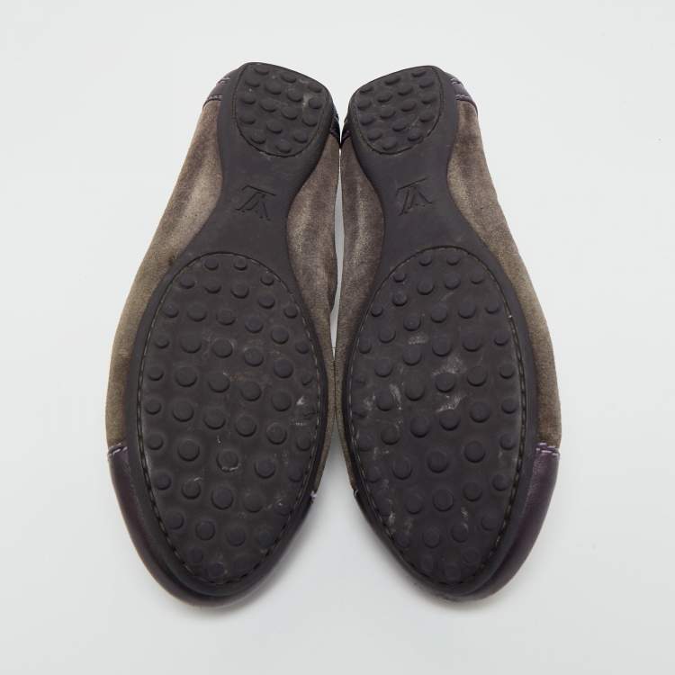 مملوكة مسبقًا حذاء بالير ينا فلات لوي فيتون رمادي/أرجواني شامواه وجلد معدني مقاس 39