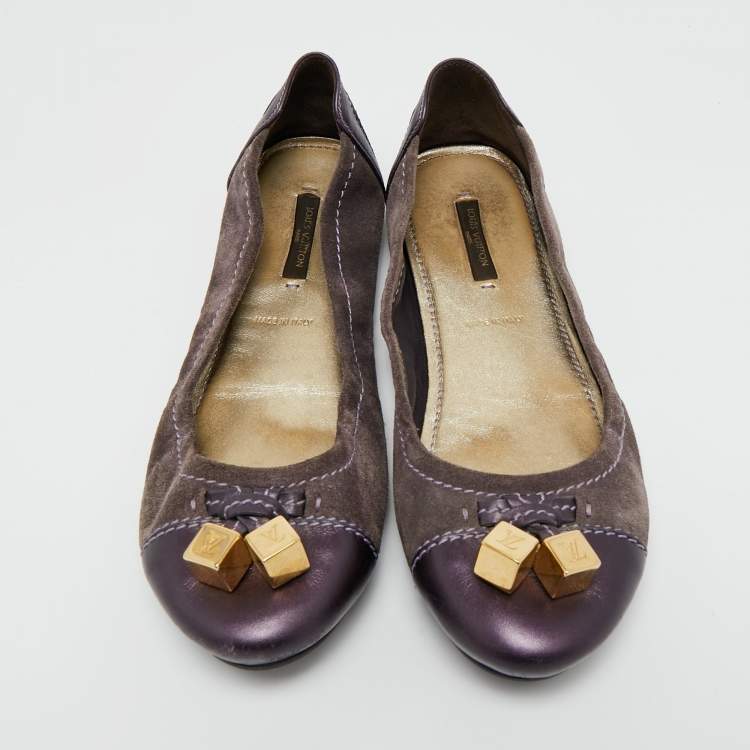 مملوكة مسبقًا حذاء باليرينا فلات لوي فيتون رمادي/أرجواني شامواه وجلد معدني مقاس 39