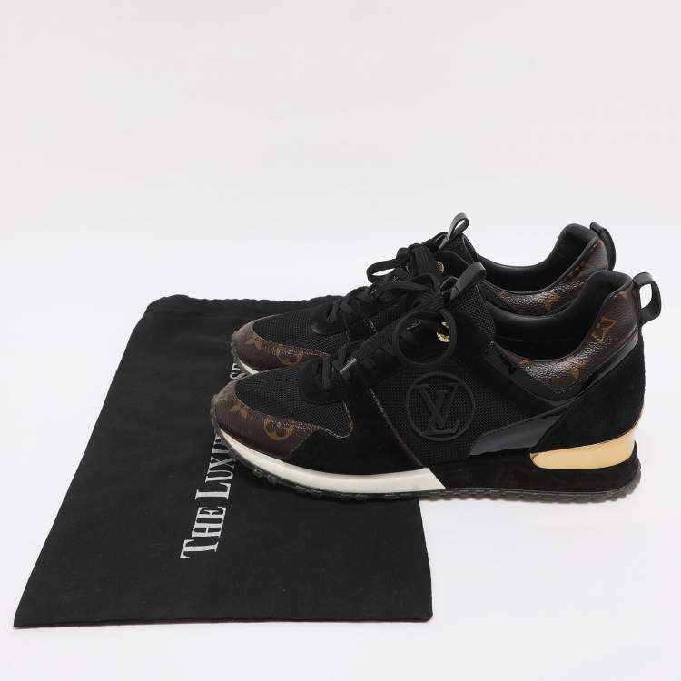 Pre Owned Louis Vuitton Black/Brown Mesh and Monogram Canvas Run Away Sneakers Size 40
