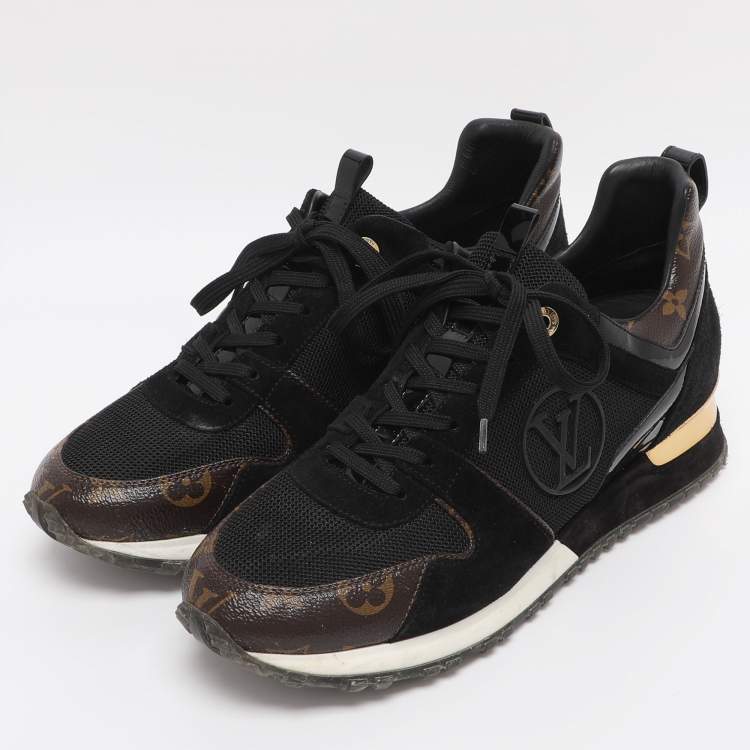 Pre Owned Louis Vuitton Black/Brown Mesh and Monogram Canvas Run Away Sneakers Size 40