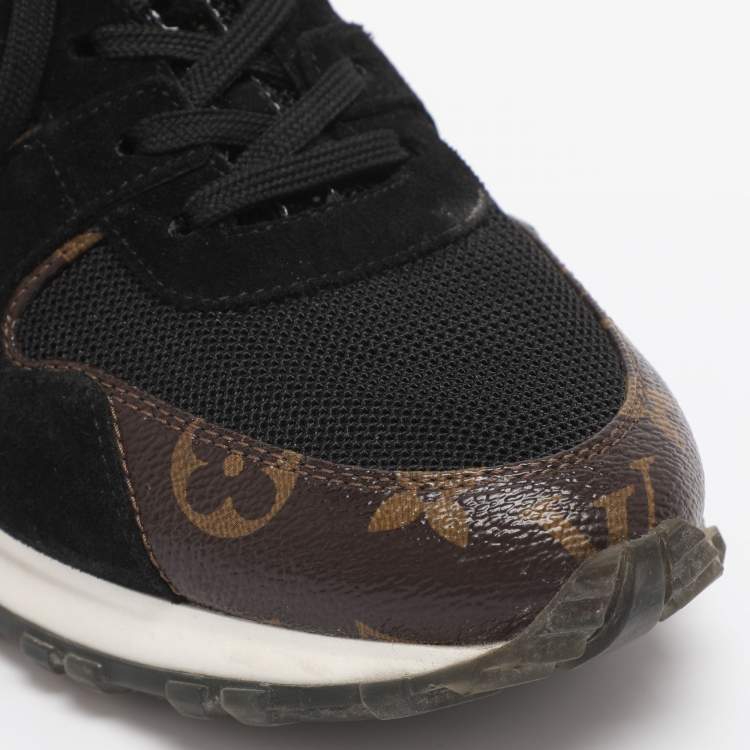 Pre Owned Louis Vuitton Black/Brown Mesh and Monogram Canvas Run Away Sneakers Size 40