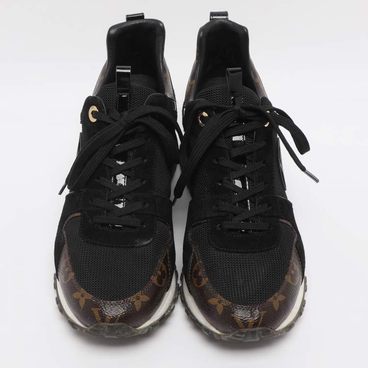Pre Owned Louis Vuitton Black/Brown Mesh and Monogram Canvas Run Away Sneakers Size 40