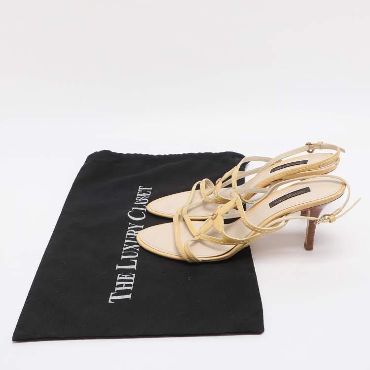 Pre Owned Louis Vuitton Yellow Patent Leather Strappy Slingback Sandals Size 36.5