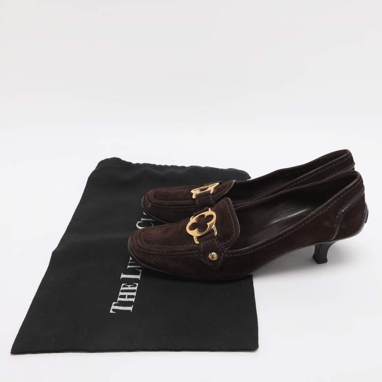 Pre Owned Louis Vuitton Brown Suede Leather Loafer Pumps Size 39
