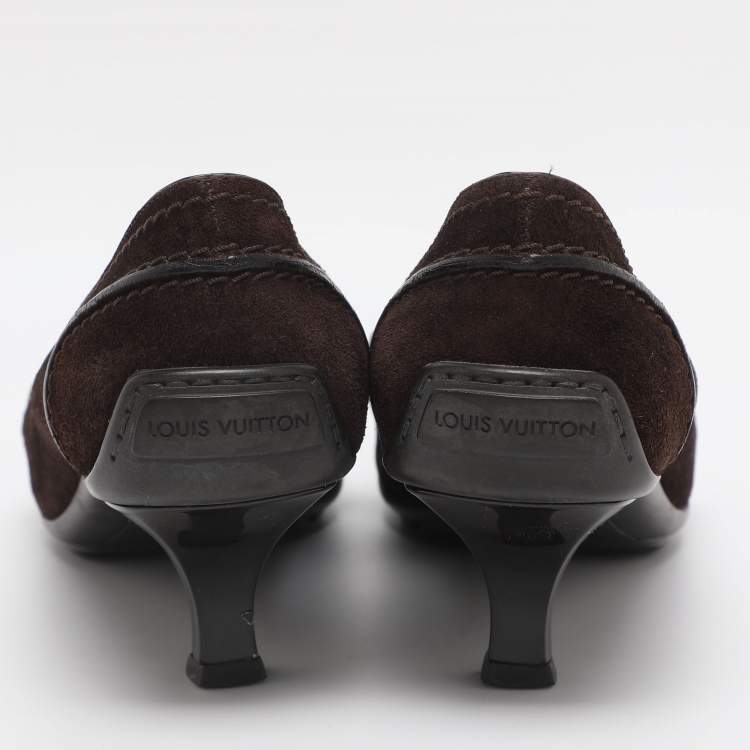 Pre Owned Louis Vuitton Brown Suede Leather Loafer Pumps Size 39