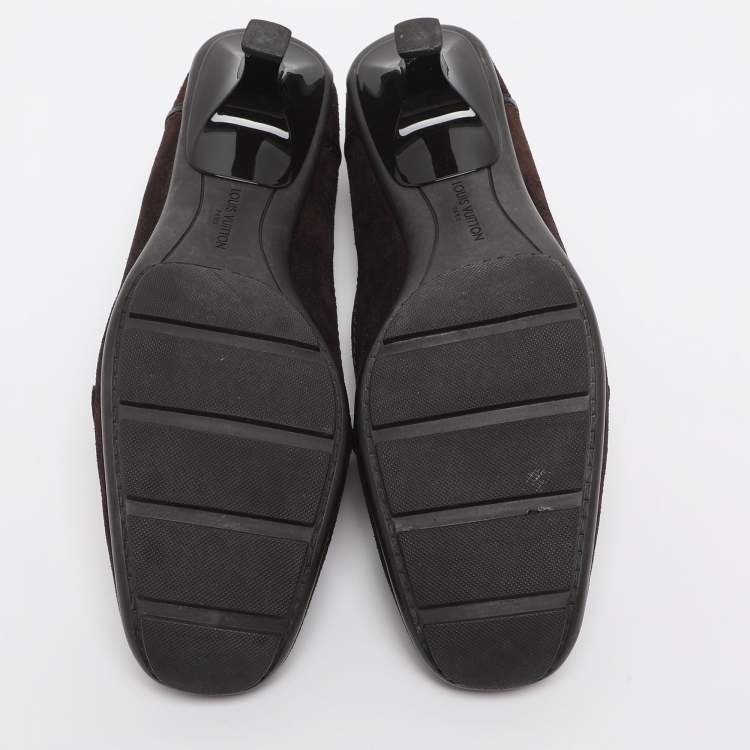 Pre Owned Louis Vuitton Brown Suede Leather Loafer Pumps Size 39