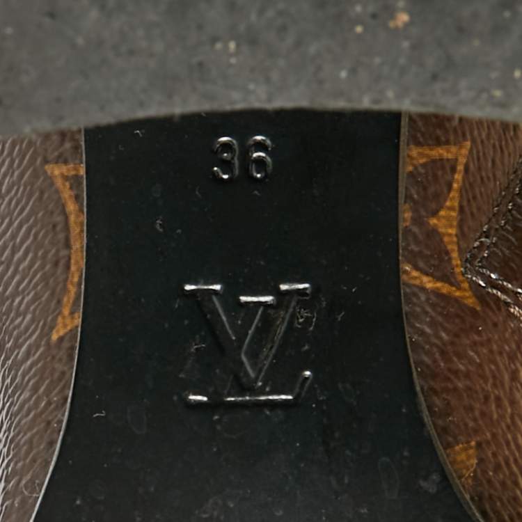 Pre Owned Louis Vuitton Brown/Black Monogram Canvas and Patent Leather Star Trail Ankle Boot Size 36