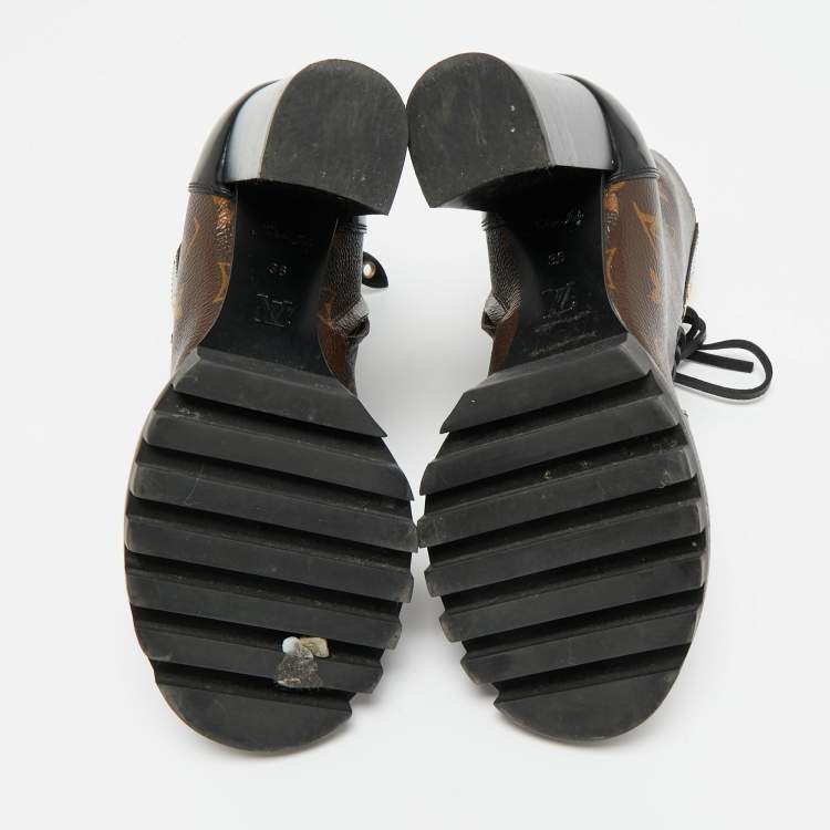 Pre Owned Louis Vuitton Brown/Black Monogram Canvas and Patent Leather Star Trail Ankle Boot Size 36
