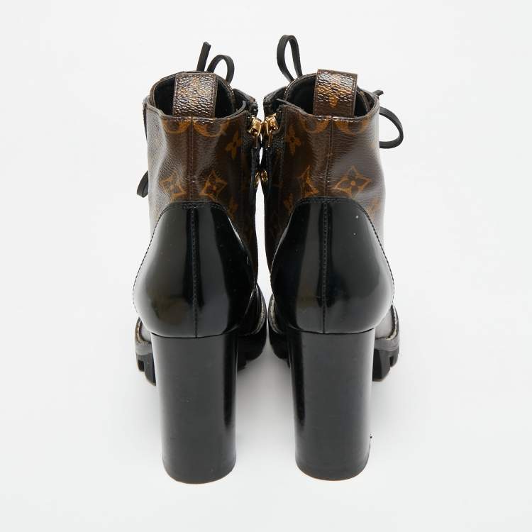 Pre Owned Louis Vuitton Brown/Black Monogram Canvas and Patent Leather Star Trail Ankle Boot Size 36