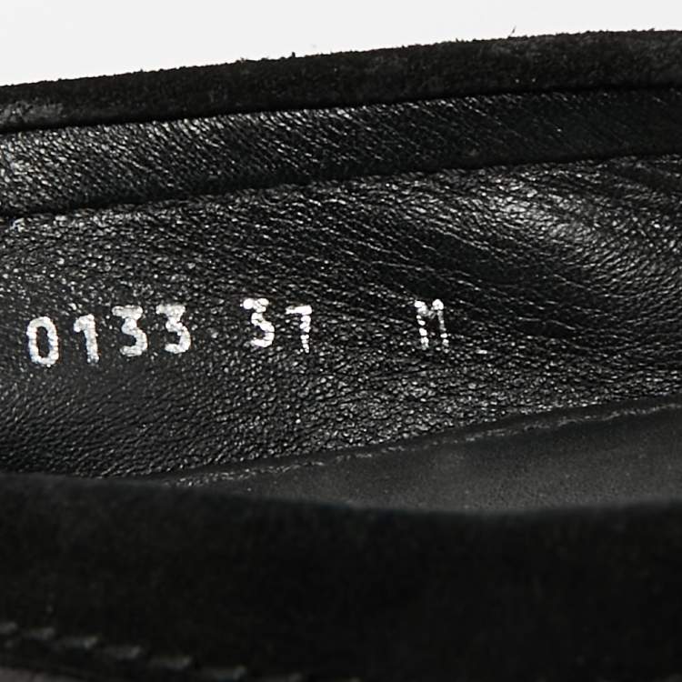 Pre Owned Louis Vuitton Grey/Black Suede Logo Slip On Loafers Size 37