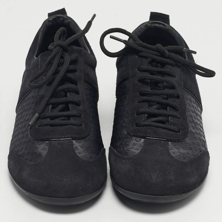 Pre Owned Louis Vuitton Black Monogram Satin and Suede Low Top Sneakers Size 37