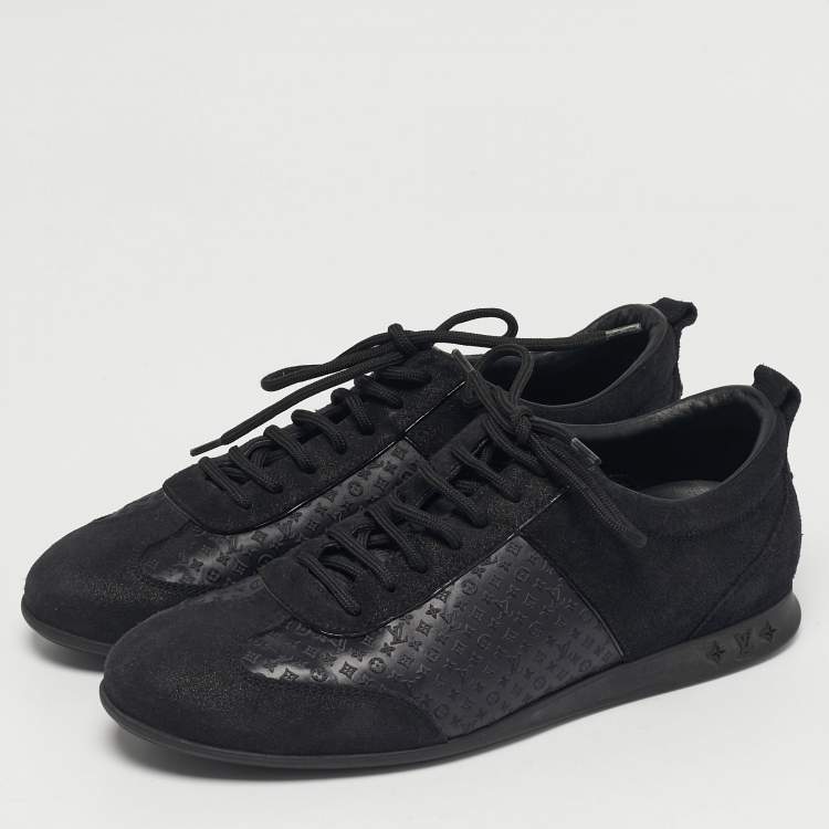 Pre Owned Louis Vuitton Black Monogram Satin and Suede Low Top Sneakers Size 37