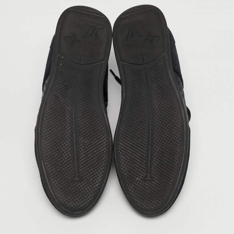 Pre Owned Louis Vuitton Black Monogram Satin and Suede Low Top Sneakers Size 37