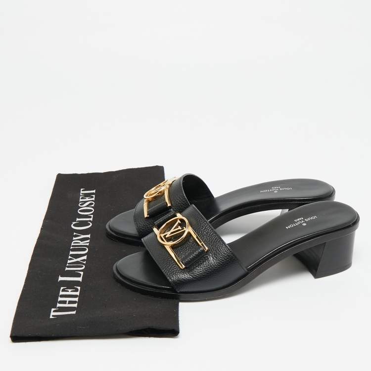 Pre Owned Louis Vuitton Black Leather Lock It Slide Sandals Size 36.5