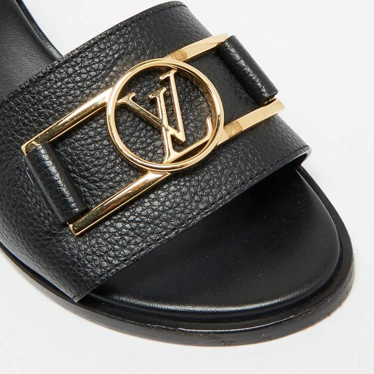Pre Owned Louis Vuitton Black Leather Lock It Slide Sandals Size 36.5