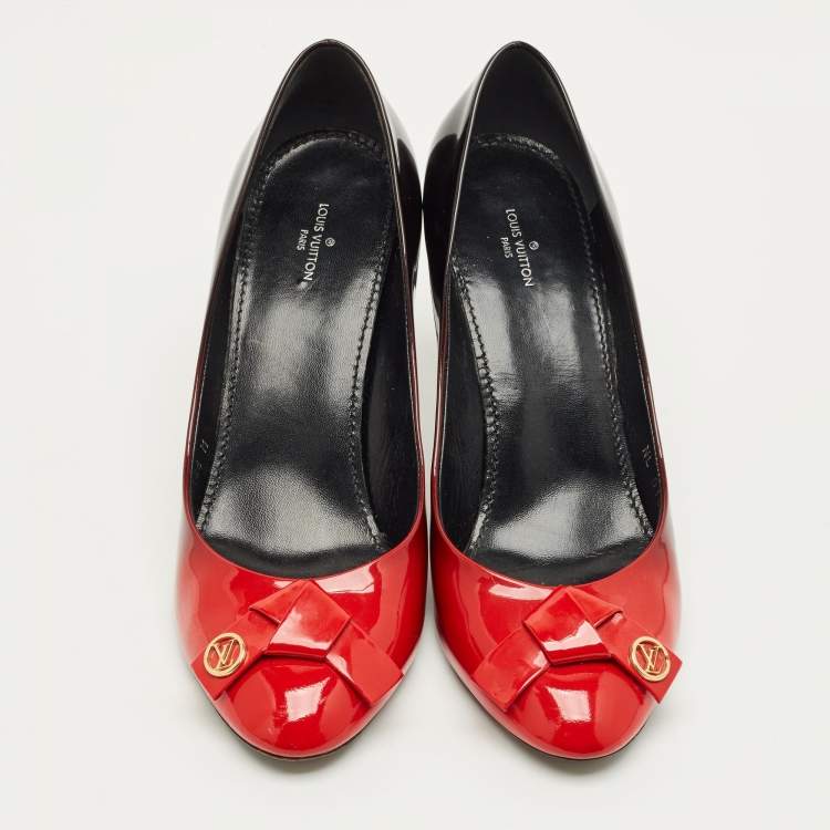 مملوكة مسبقًا Louis Vuitton Ombre Black/Red Patent Leather Fiance Pumps Size 39